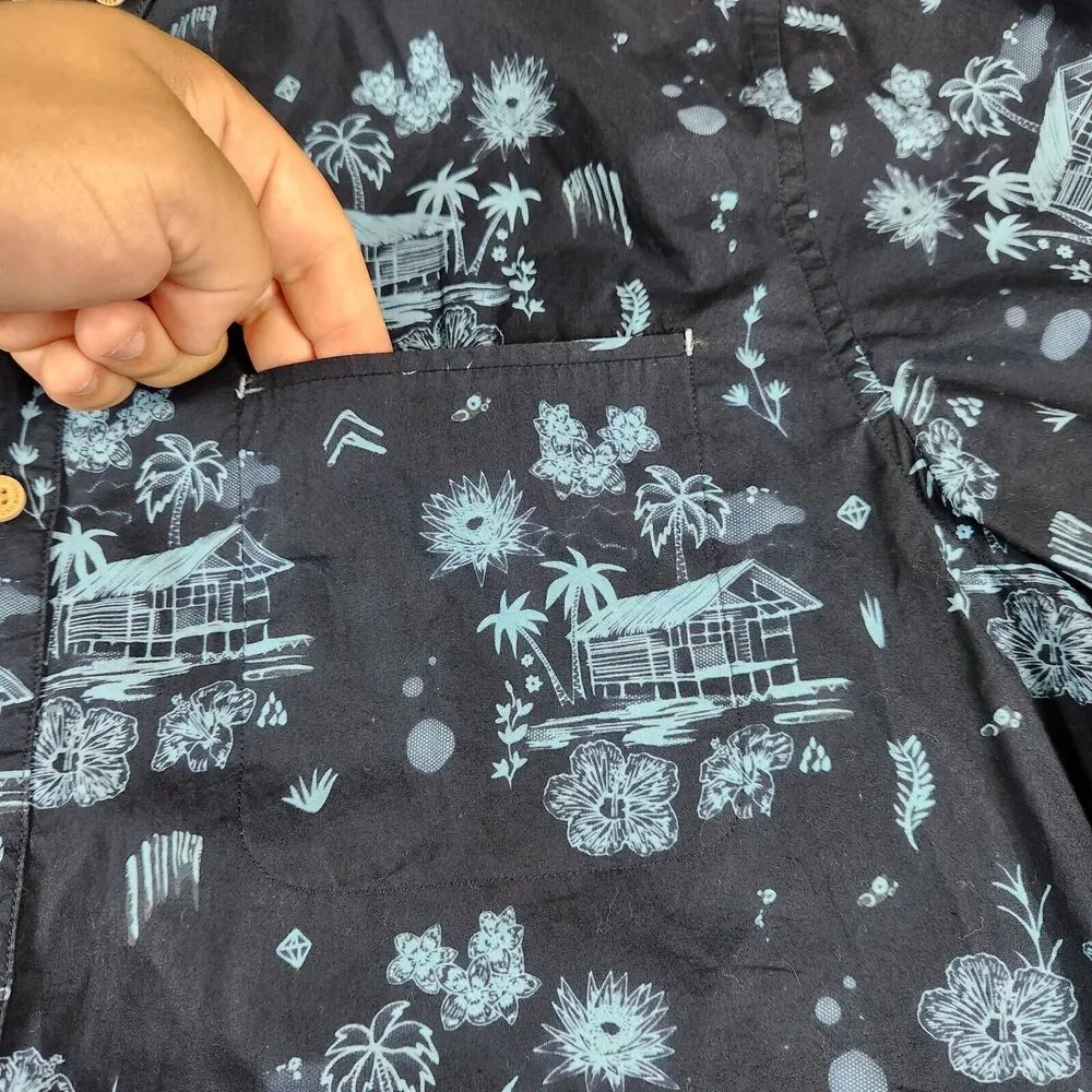 7 Diamonds Shirt Mens XL Blue Lake House Floral All Over Print Palms‎ La Villa
